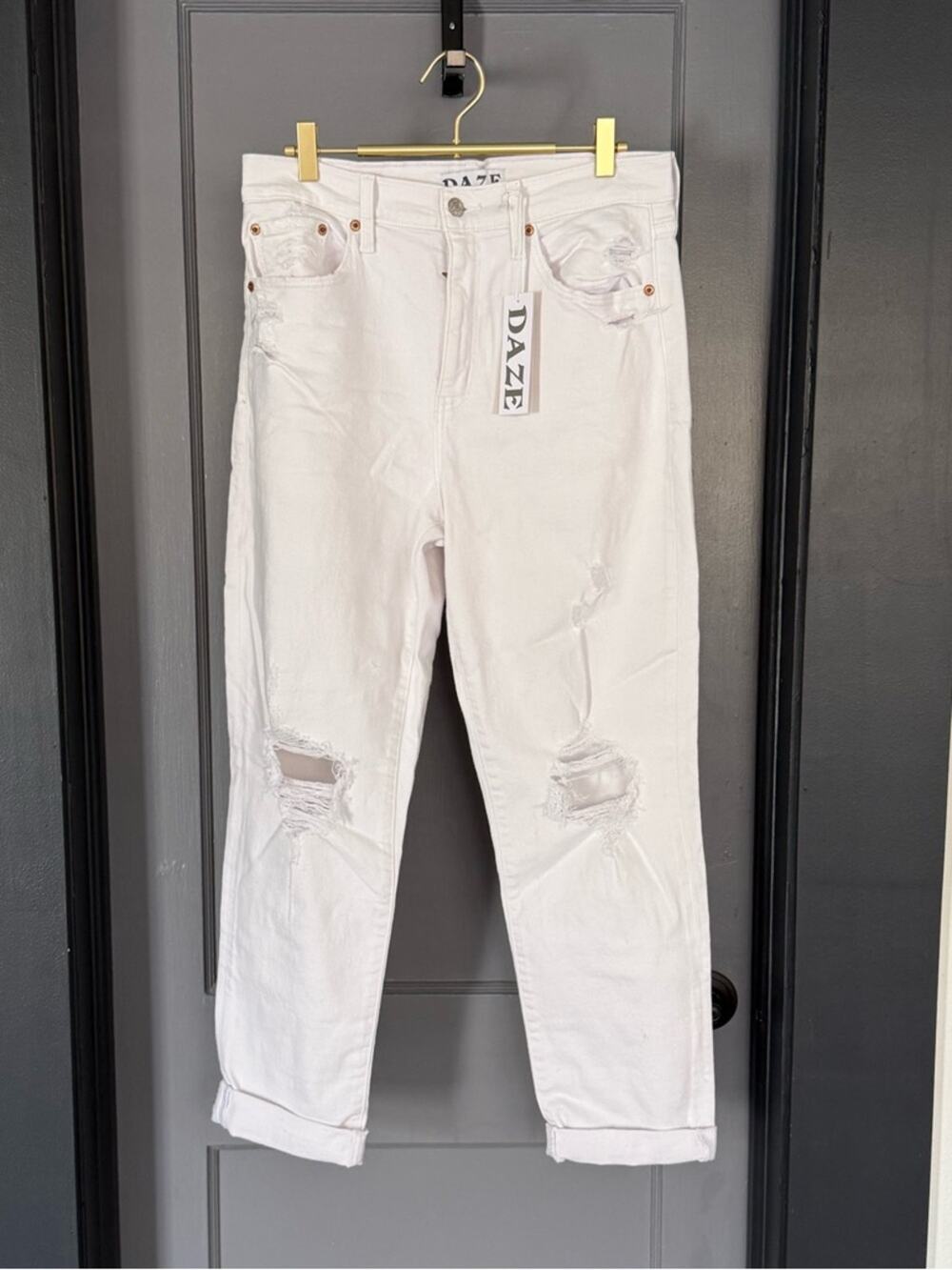 NWT DAZE Lover Boy Jeans Womens 29 White High Rise Boyfriend Organic Cotton